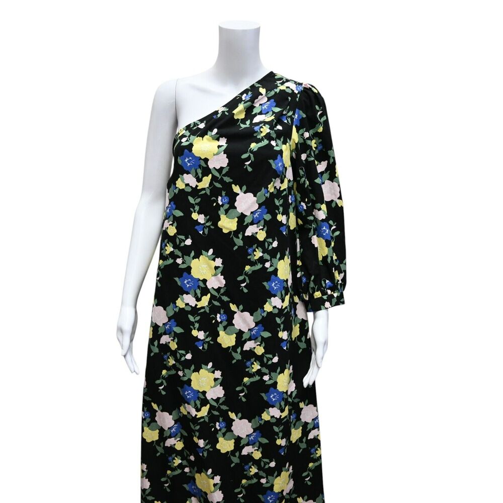 Pearl By Lela Rose Dress Size 4 Black Yellow Pink Blue Floral One Shoulder - Picture 2 of 6